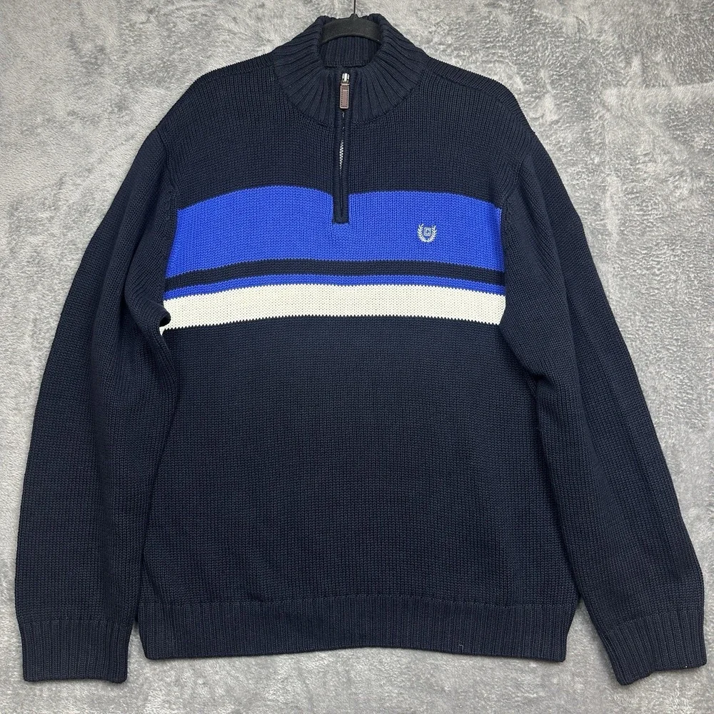 Chaps Pullover Sweater Men's Size XL Black Blue 1/4 Zip 100% Cotton Preppy Y2K